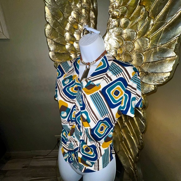 L.I.F.E. Love Is For Eternity 90s Y2K Retro Swirl Print Blouse Top Size M - Picture 2 of 12